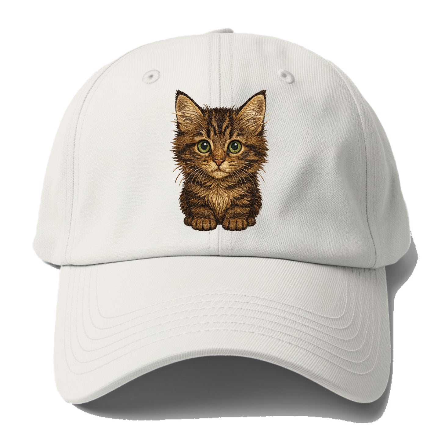 Baby Maine Coon Kitten - large fluffy tabby, tufted ears, big green eyes, lynx-like, - Baseball Cap - Off White