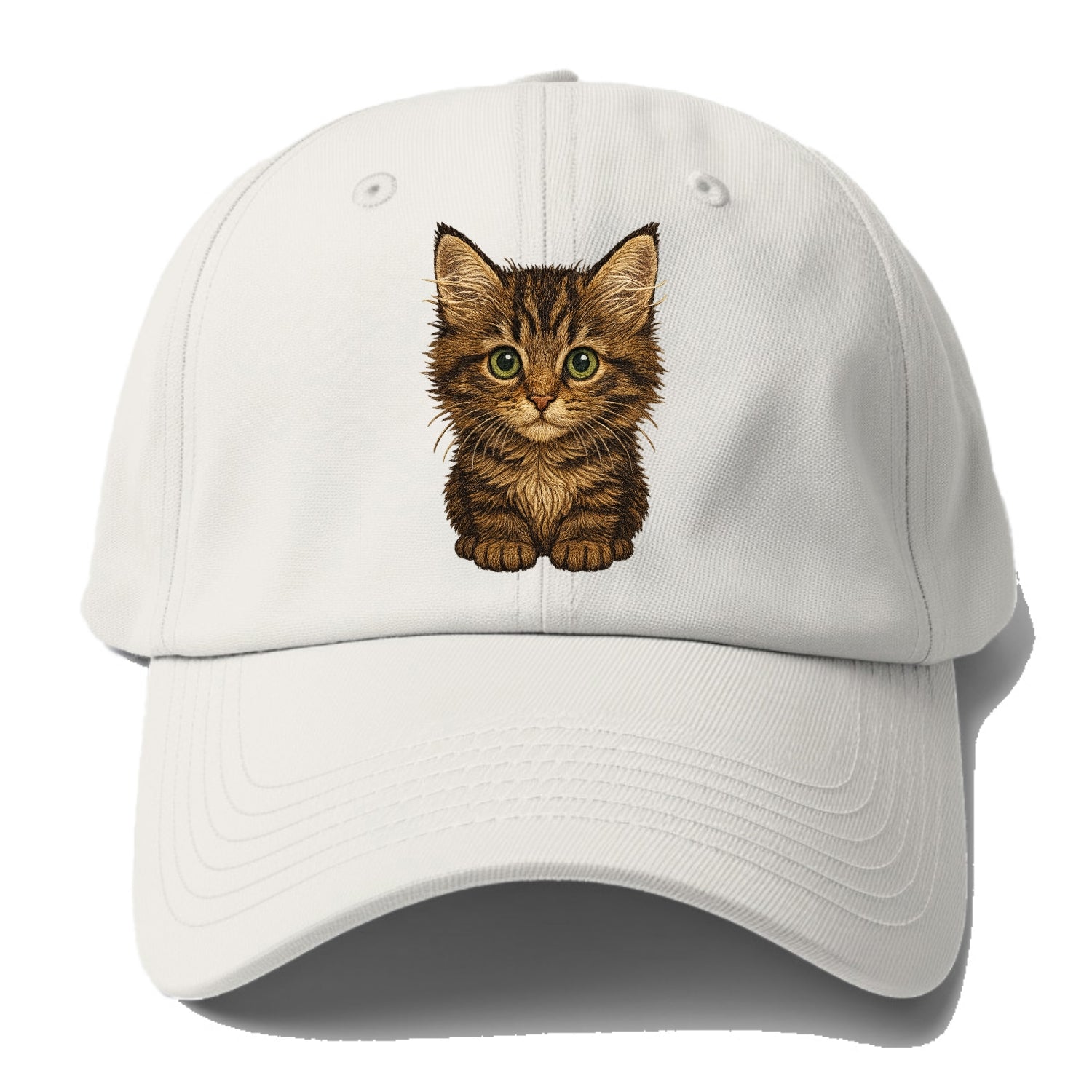 Baby Maine Coon Kitten - large fluffy tabby, tufted ears, big green eyes, lynx-like, - Baseball Cap - Off White