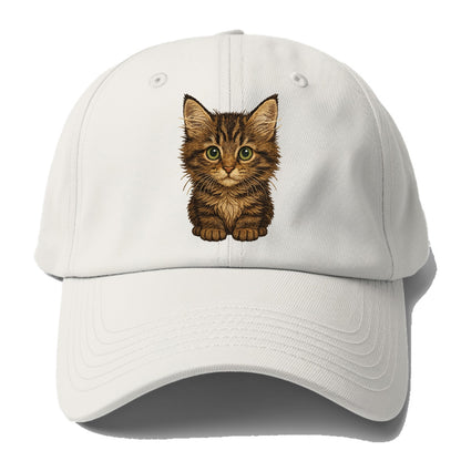 Baby Maine Coon Kitten - large fluffy tabby, tufted ears, big green eyes, lynx-like, - Baseball Cap - Off White