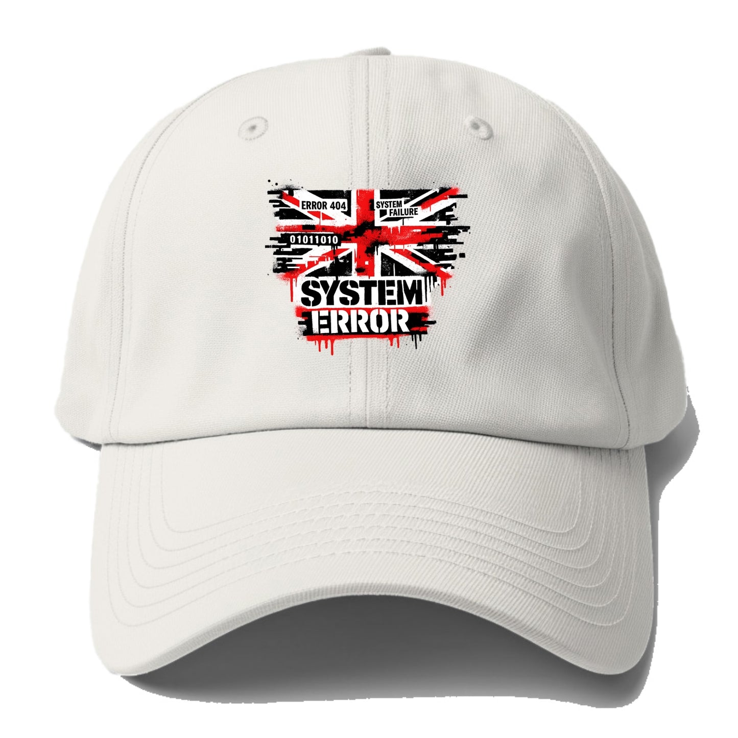 SYSTEM ERROR | Glitch Union Jack pattern | Digital corruption effect | Error code - Baseball Cap - Off White