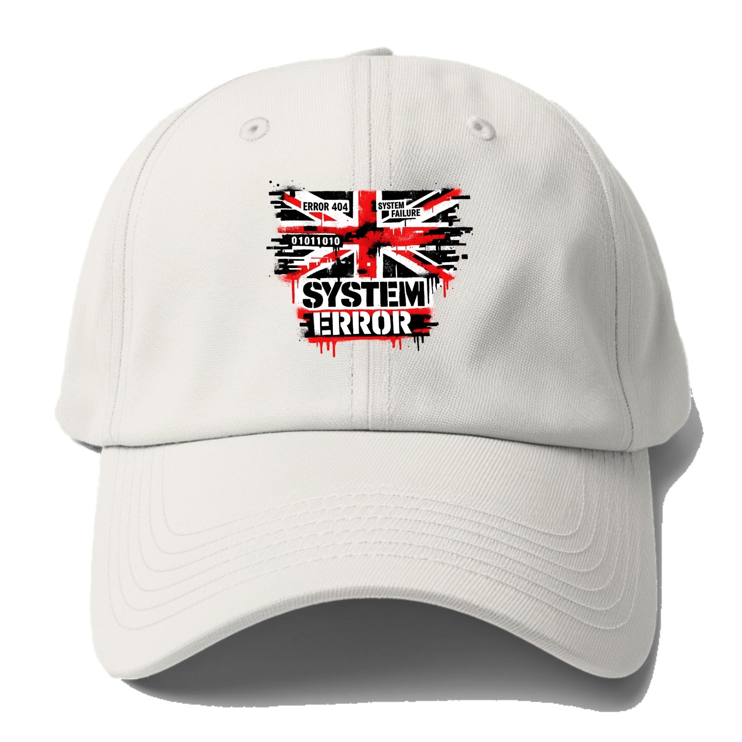 SYSTEM ERROR | Glitch Union Jack pattern | Digital corruption effect | Error code - Baseball Cap - Off White