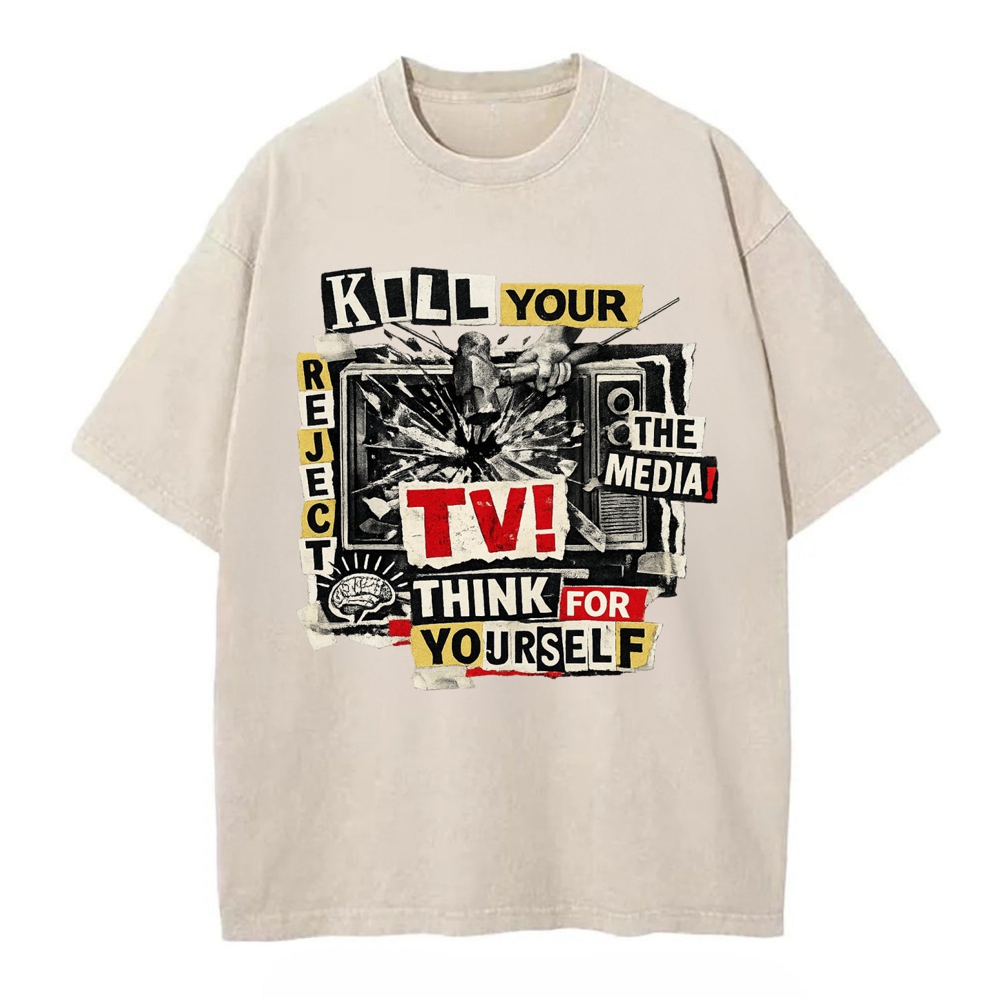 KILL YOUR TV | Smashed television | Reject media | Think for yourself | Analog - Vintage T-shirt - Off White