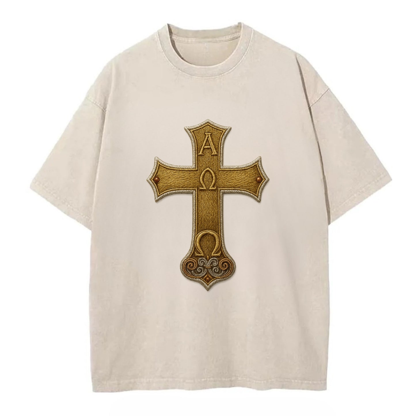 Alpha Omega Cross  - Vintage T-shirt - Off White