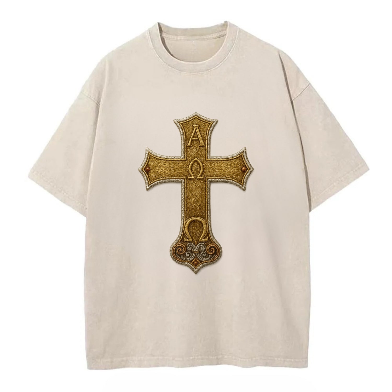 Alpha Omega Cross  - Vintage T-shirt - Off White