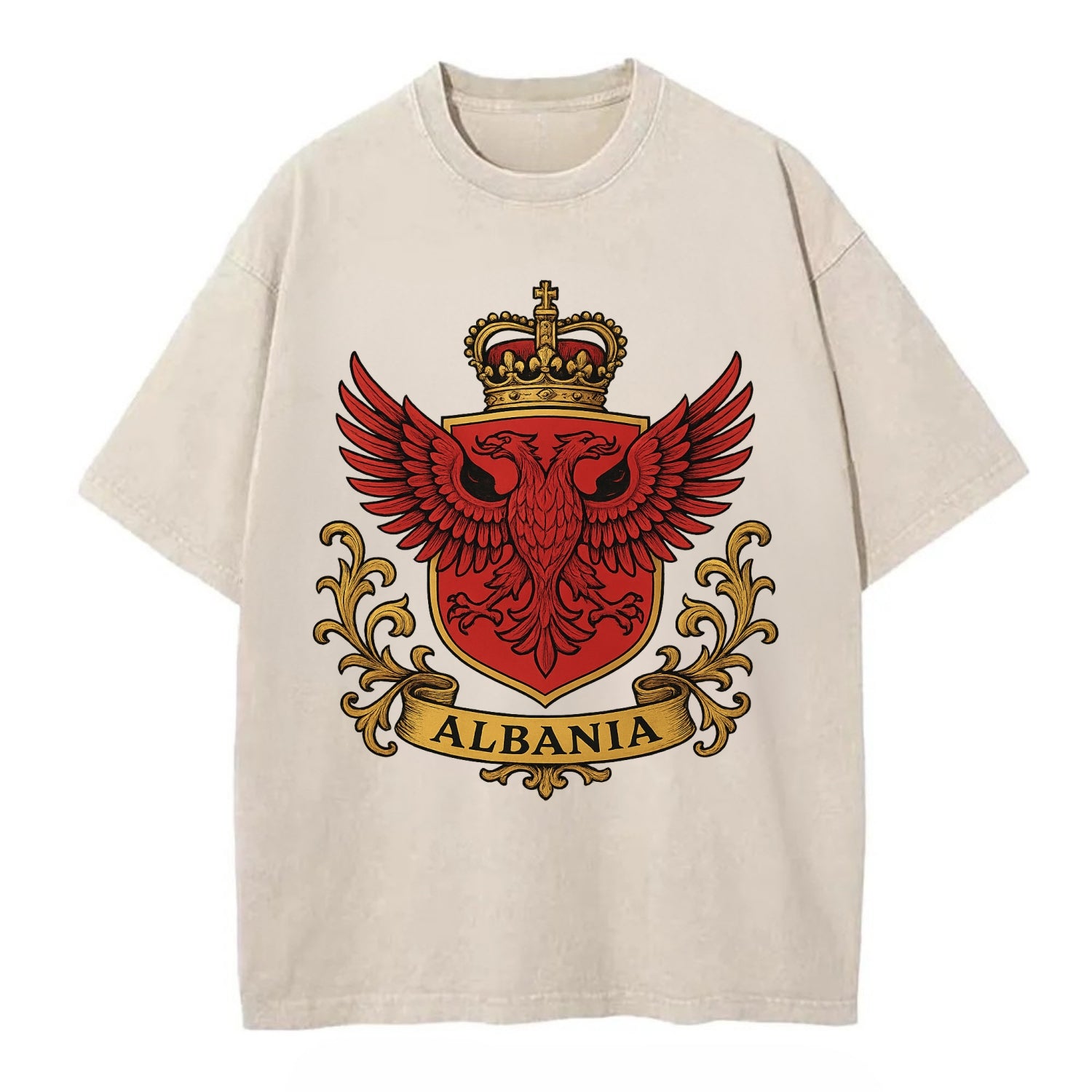 Albania Heritage Badge  - Vintage T-shirt - Off White