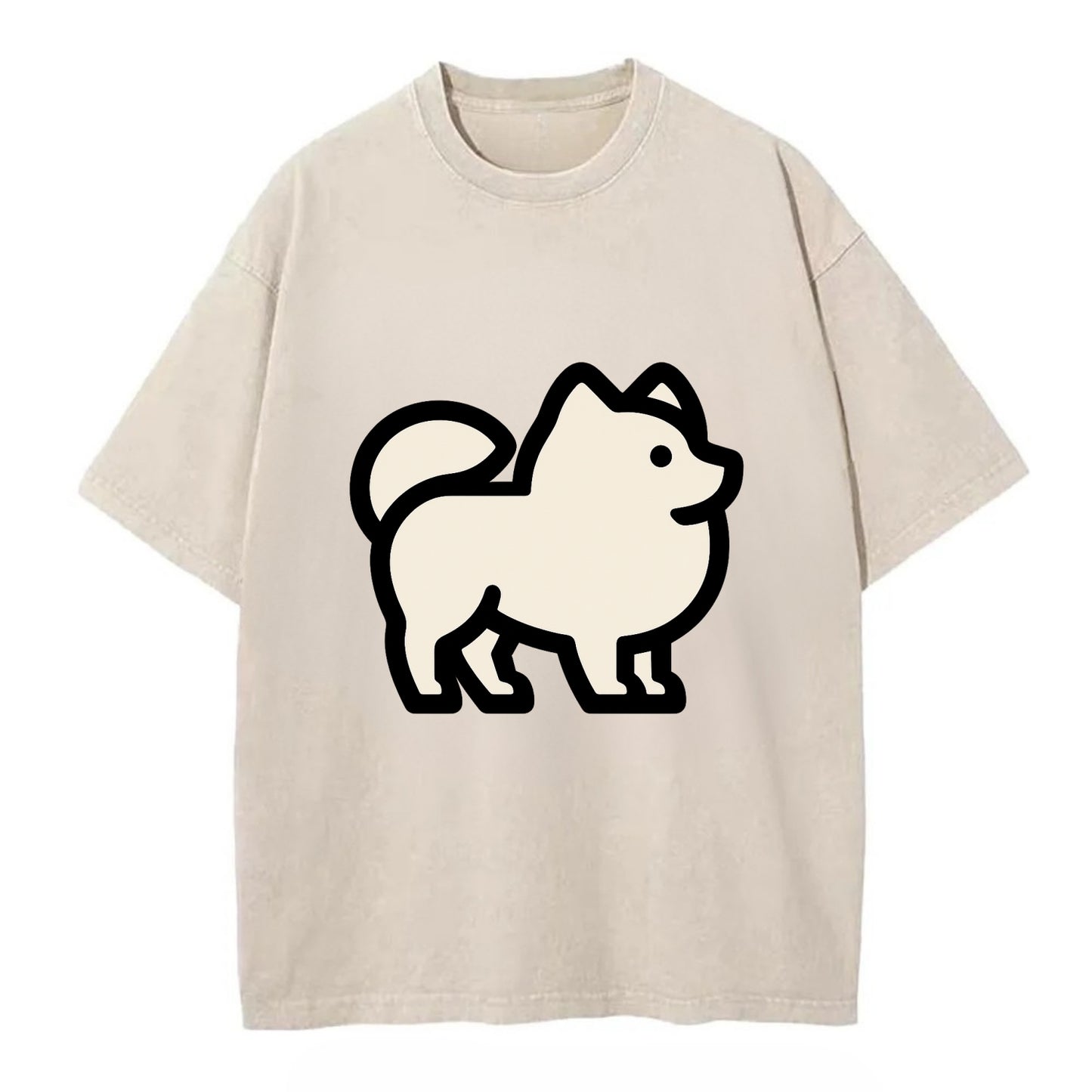 Pomeranian - Modern tiny fluffy logo wit - Vintage T-shirt - Off White
