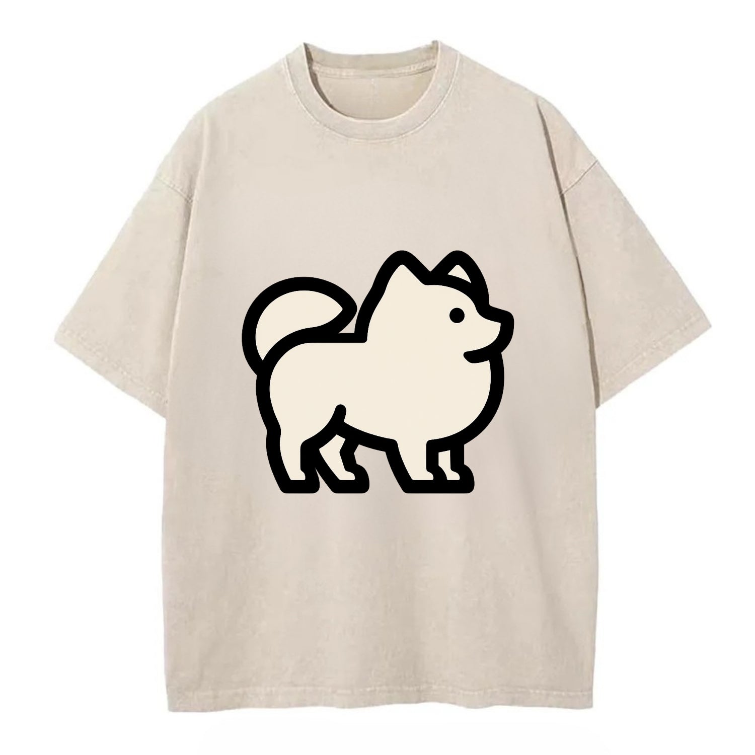 Pomeranian - Modern tiny fluffy logo wit - Vintage T-shirt - Off White
