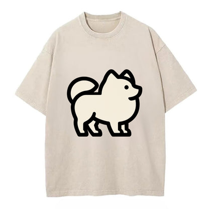 Pomeranian - Modern tiny fluffy logo wit - Vintage T-shirt - Off White