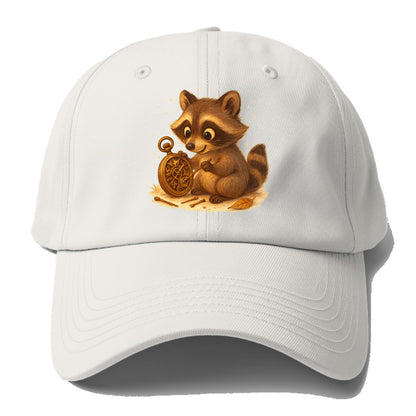 Raccoon tinkering with a steampunk pocket watch using tiny brass tools - Baseball Cap For Big Heads - Off White