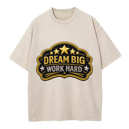 DREAM BIG WORK HARD - stars with text in gold , aspiration - Vintage T-shirt - Off White