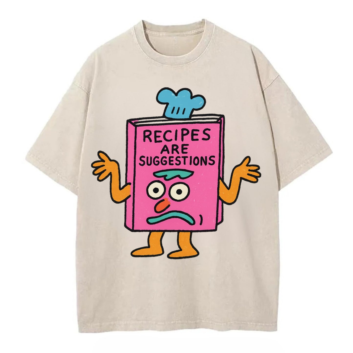 RECIPES ARE SUGGESTIONS | Cookbook shrugging - Vintage T-shirt - Off White