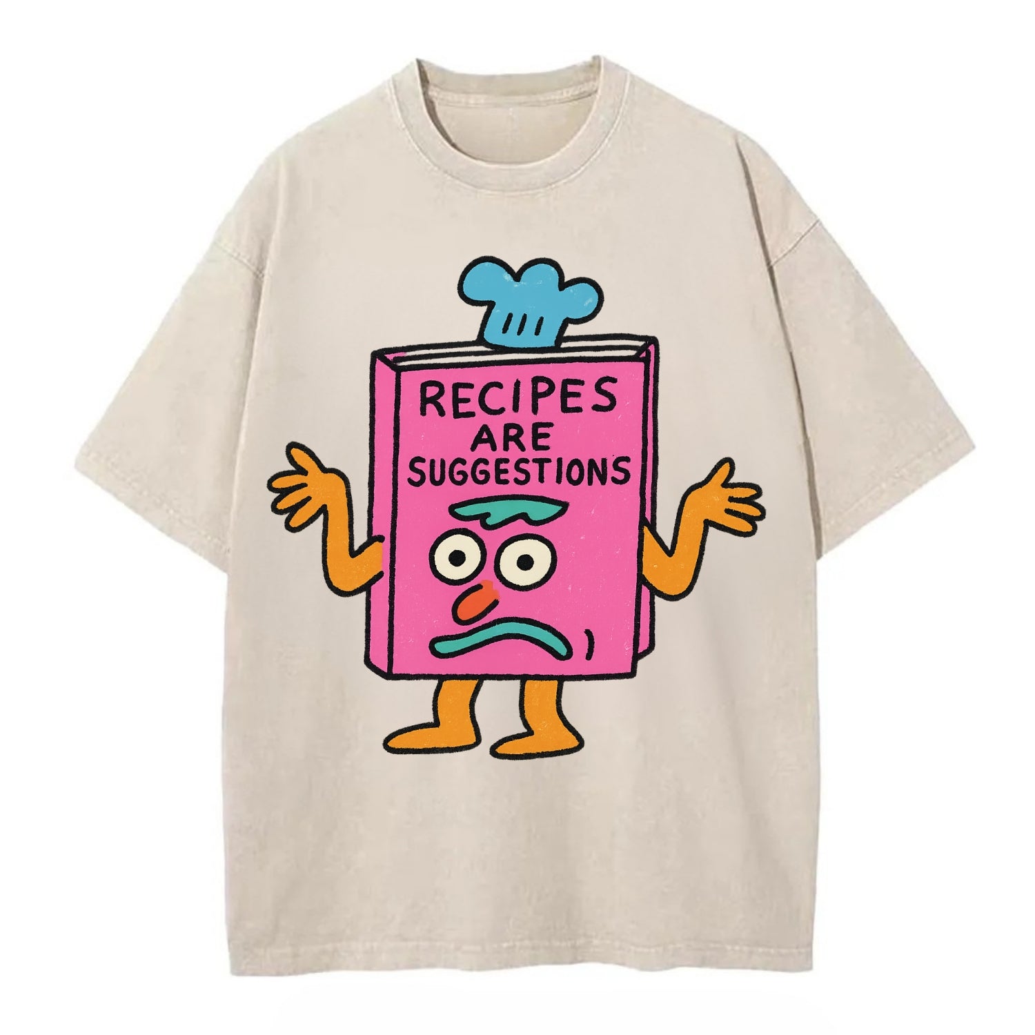 RECIPES ARE SUGGESTIONS | Cookbook shrugging - Vintage T-shirt - Off White