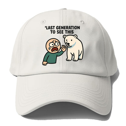 Person waving goodbye to polar bear - "Last generation to see this" - - Baseball Cap For Big Heads - Off White