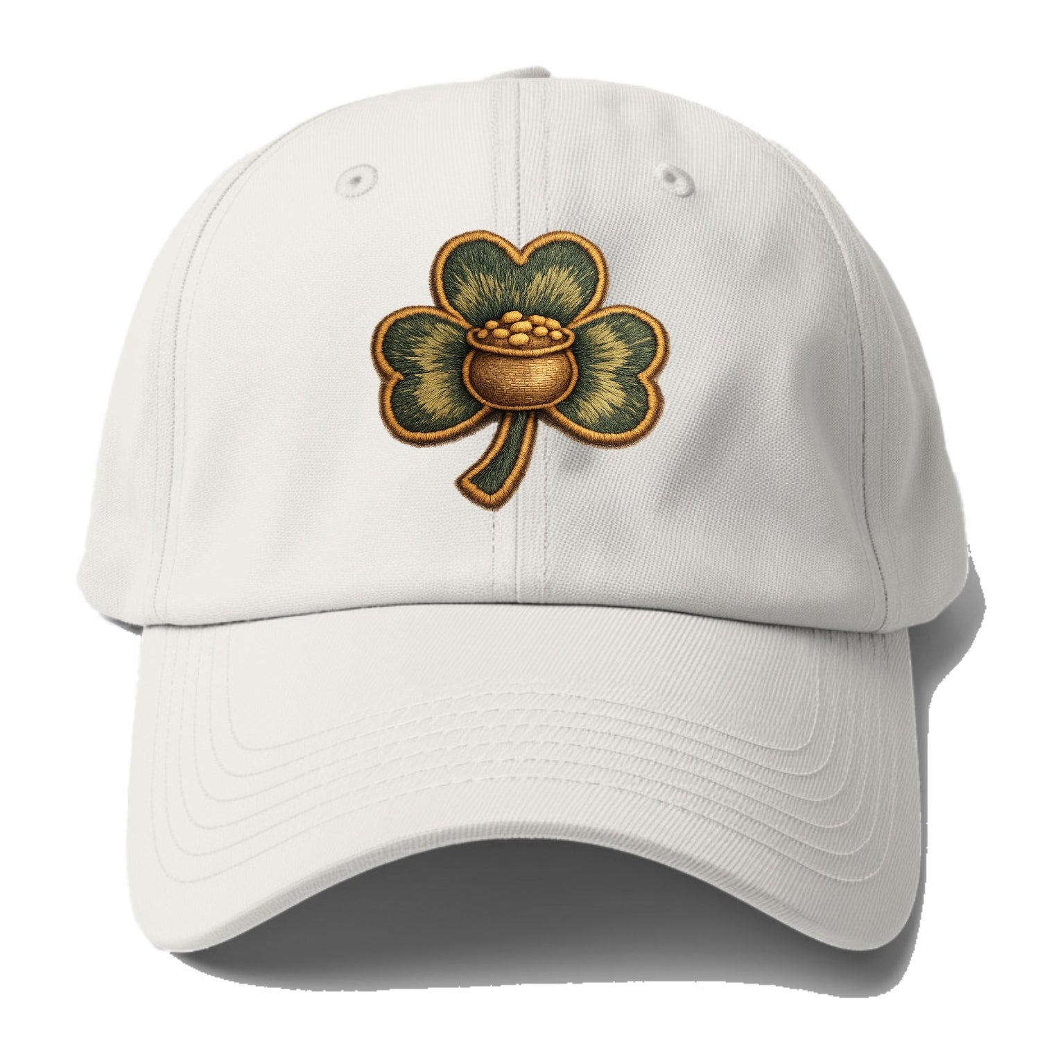 ST PATRICKS CLOVER - lucky clover with gold in green and gold , Irish luck - Baseball Cap - Off White