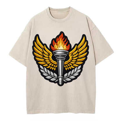 Embroidered patch design - TRACK AND FIELD TORCH - Olympic style torch with wings - Vintage T-shirt - Off White