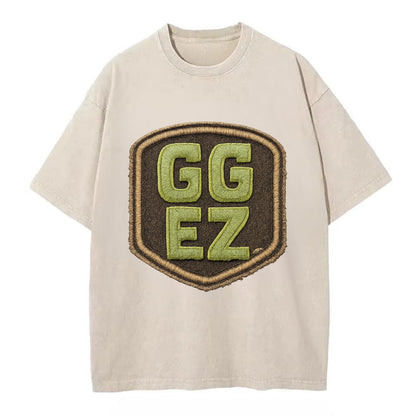 GG EZ - victory text in neon green , easy win - Vintage T-shirt - Off White