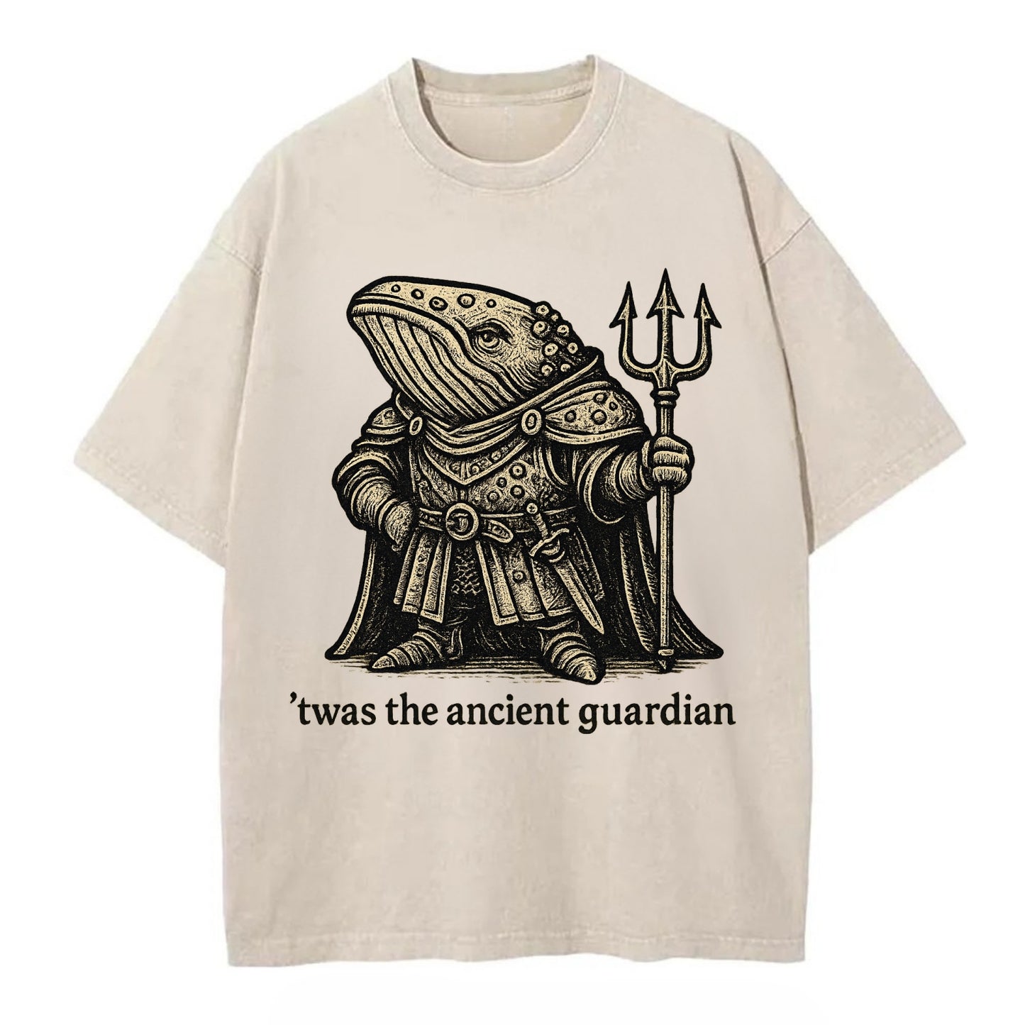 Whale Ancient Guardian  - Vintage T-shirt - Off White