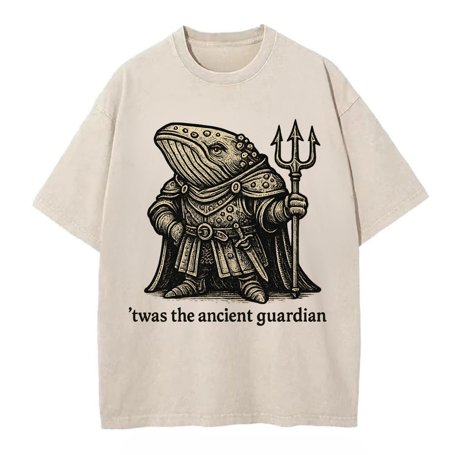 Whale Ancient Guardian  - Vintage T-shirt - Off White