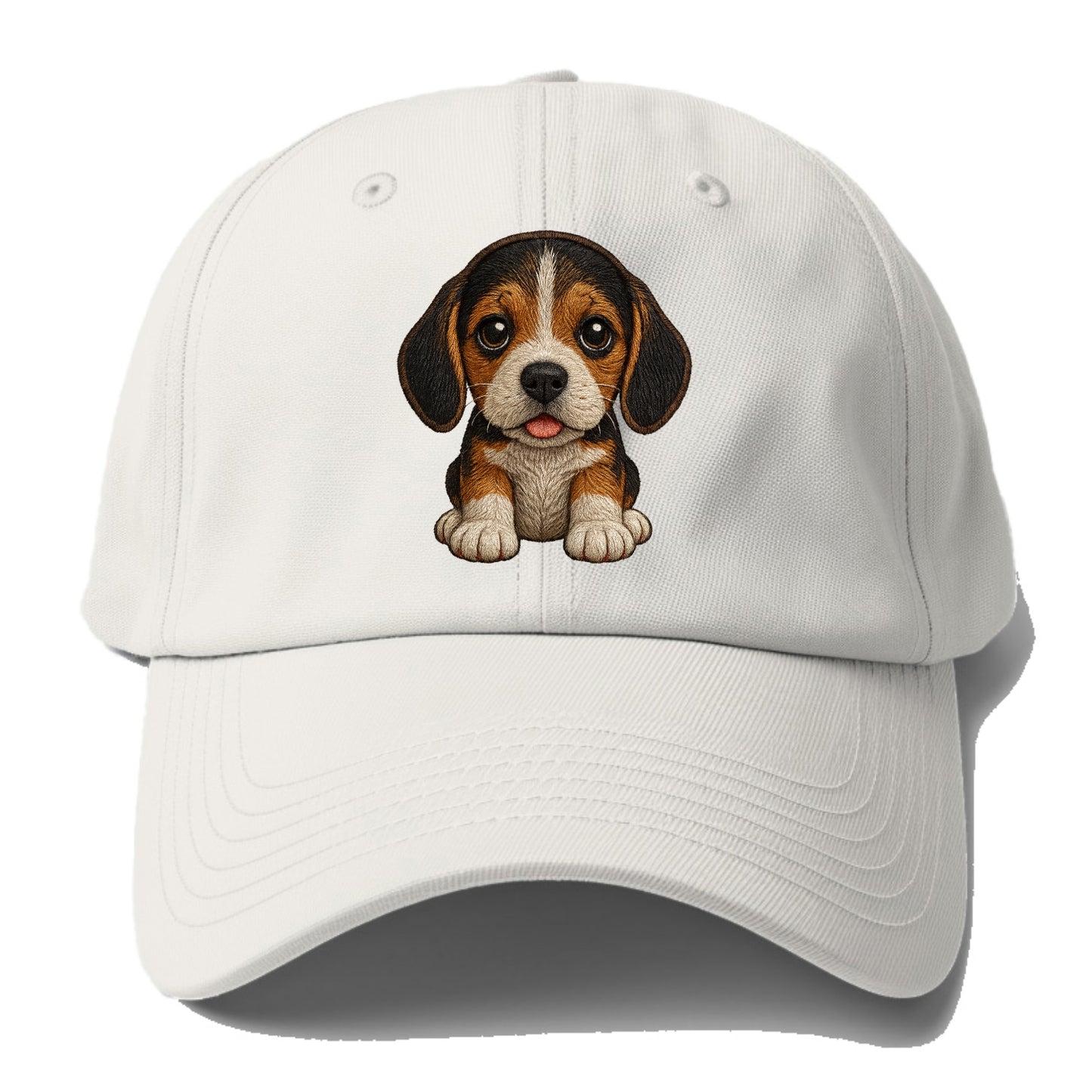 Baby Beagle Puppy - tricolor coat, long droopy ears, big pleading eyes, - Baseball Cap - Off White