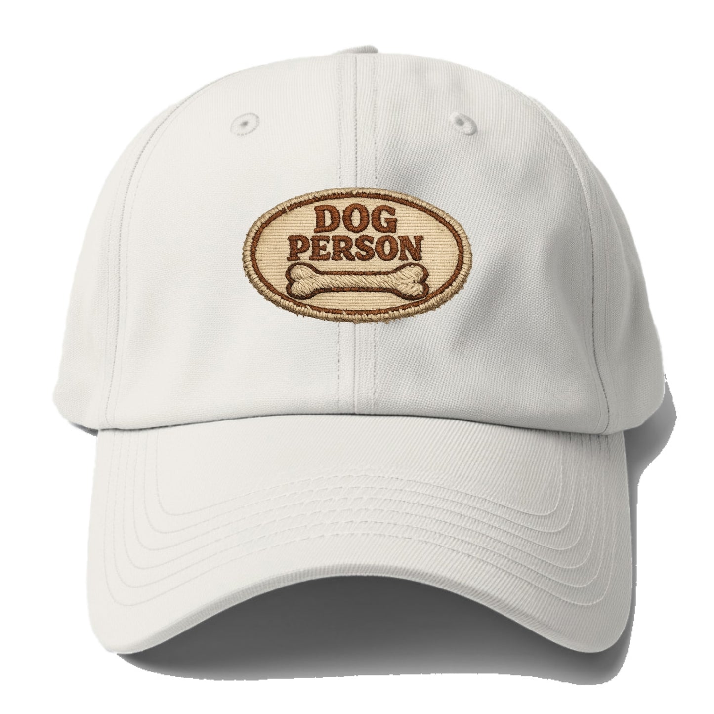 DOG PERSON - simple text with bone in brown , team dog - Baseball Cap - Off White