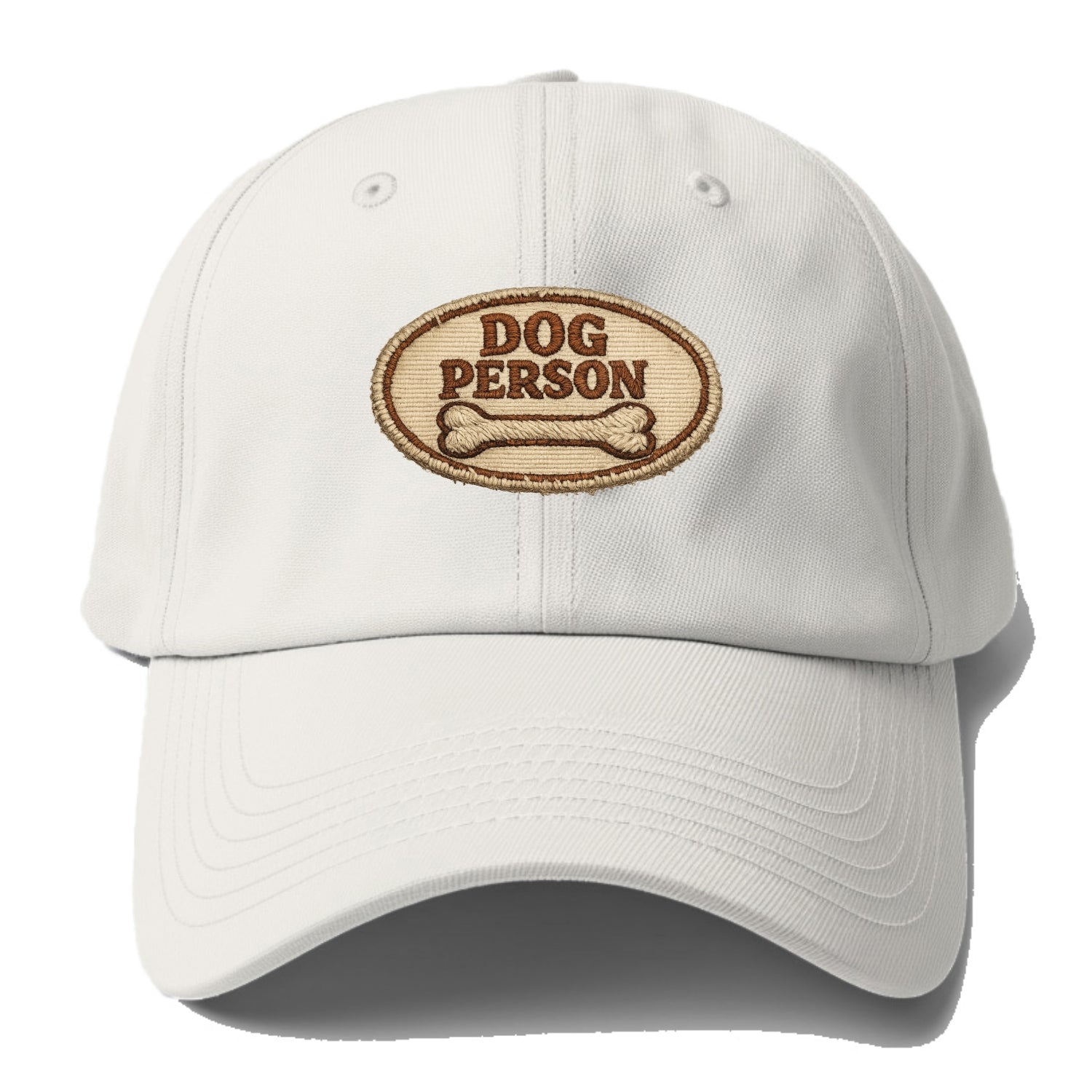 DOG PERSON - simple text with bone in brown , team dog - Baseball Cap - Off White