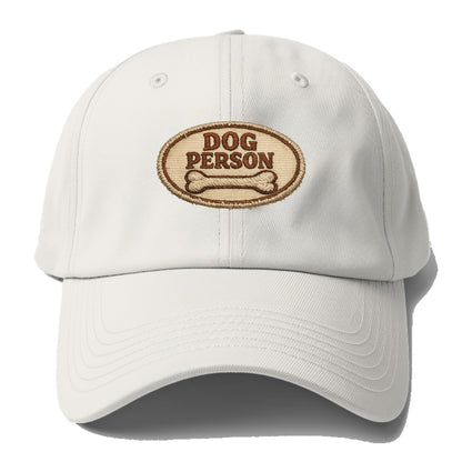 DOG PERSON - simple text with bone in brown , team dog - Baseball Cap - Off White