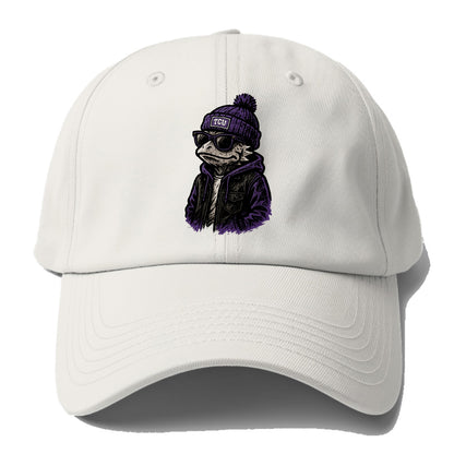 Fort Worth Frog wearing TCU beanie with horned patch - Baseball Cap For Big Heads - Off White