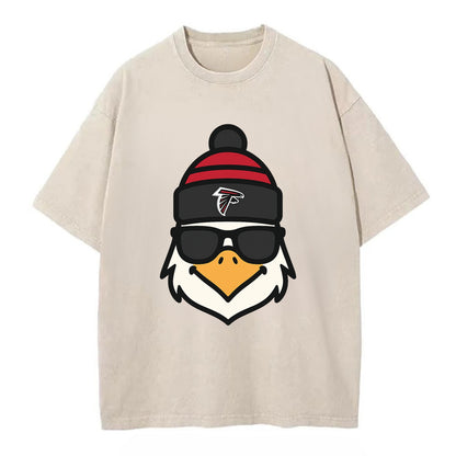 Atlanta Falcon wearing Falcons red and black beanie with pom pom and wayfarer - Vintage T-shirt - Off White