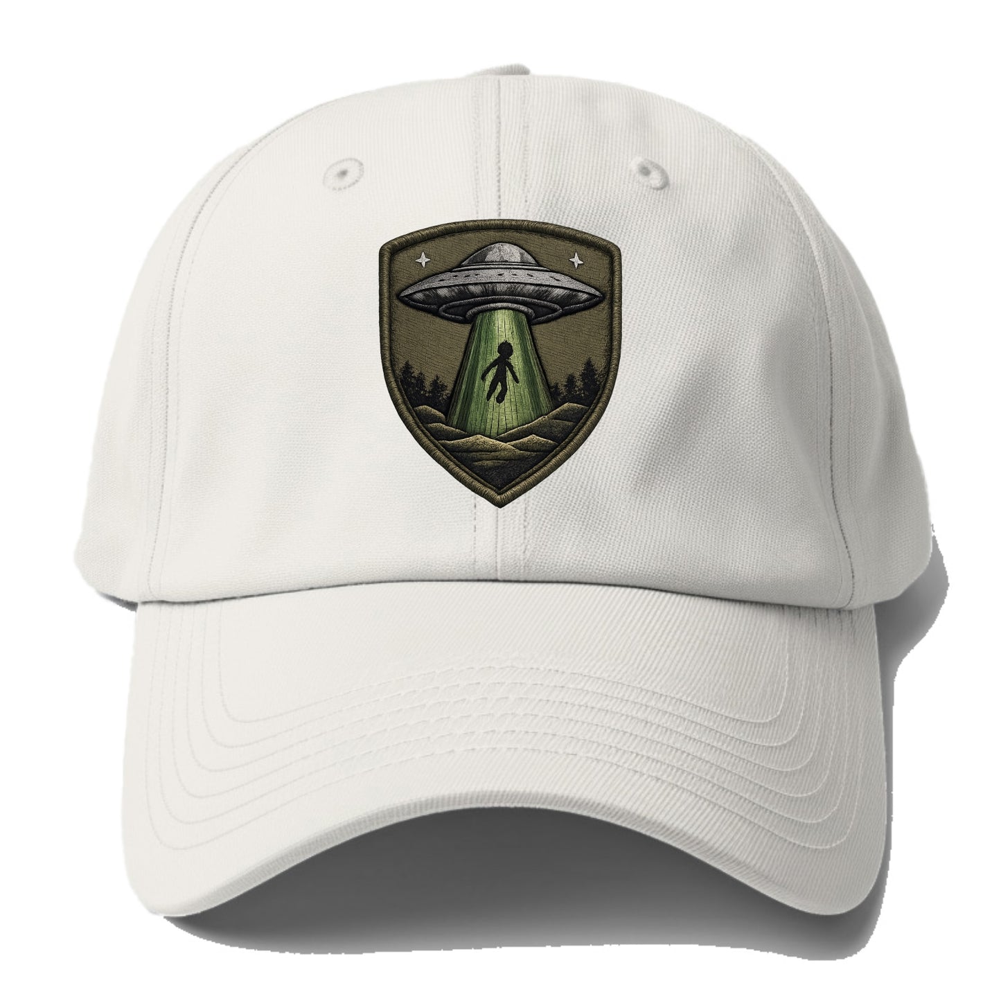 UFO ALIEN - flying saucer with beam in silver and green , extraterrestrial - Baseball Cap - Off White