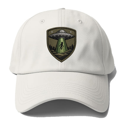 UFO ALIEN - flying saucer with beam in silver and green , extraterrestrial - Baseball Cap - Off White