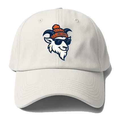 Denver Mountain Goat wearing Broncos beanie with Mile High patch and - Baseball Cap For Big Heads - Off White