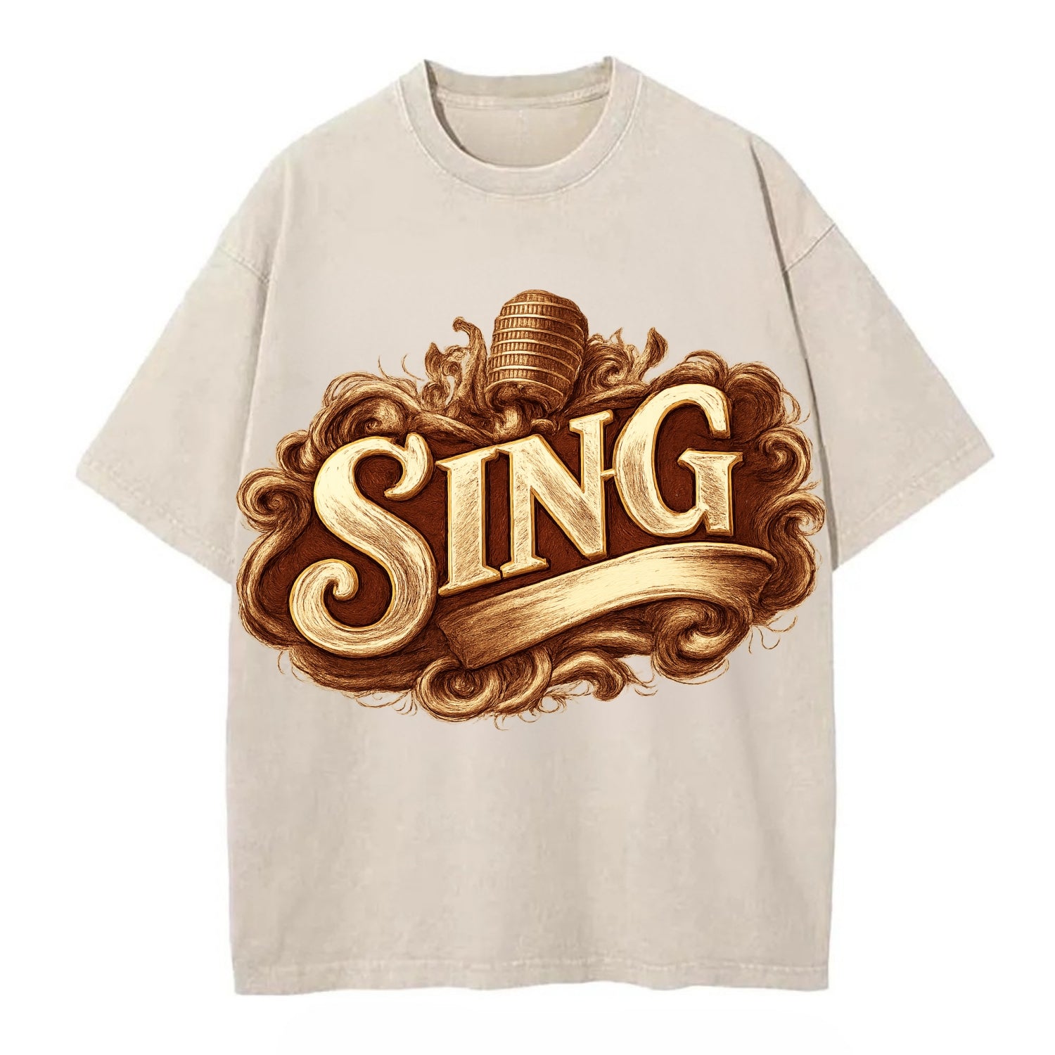 Bold typography design - "SING" - vocal expression, musical soul - Vintage T-shirt - Off White