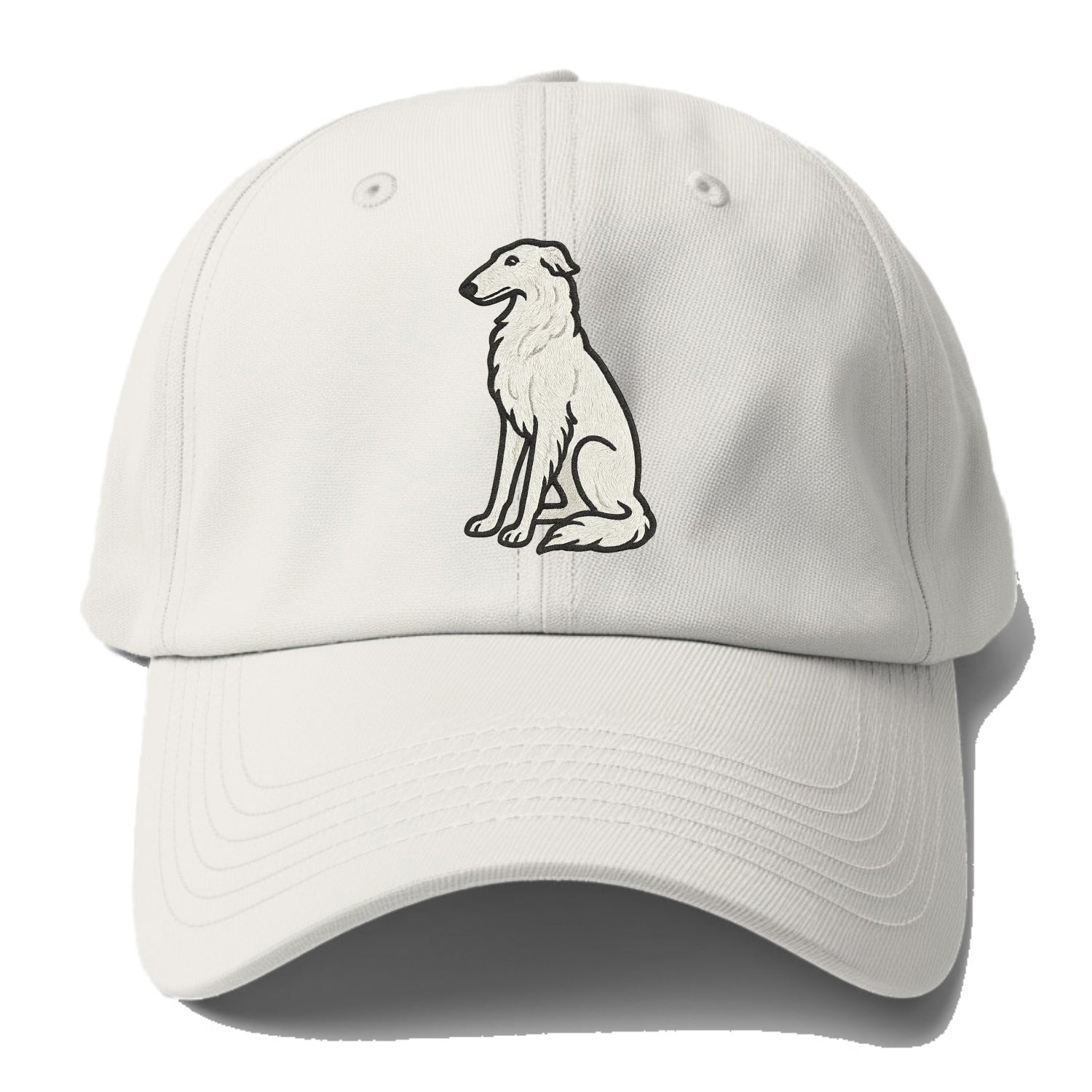 Borzoi - White embroidered sitting pose - Baseball Cap - Off White
