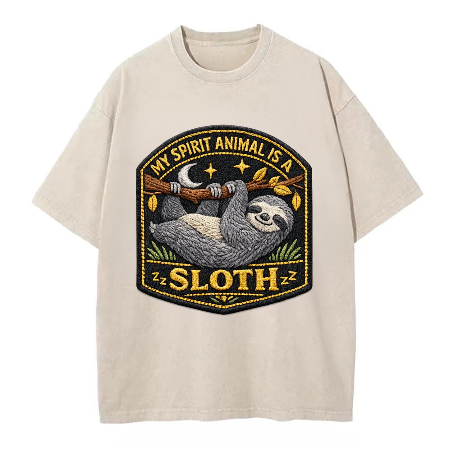 MY SPIRIT ANIMAL IS A SLOTH - lazy sloth in gray , slow life - Vintage T-shirt - Off White