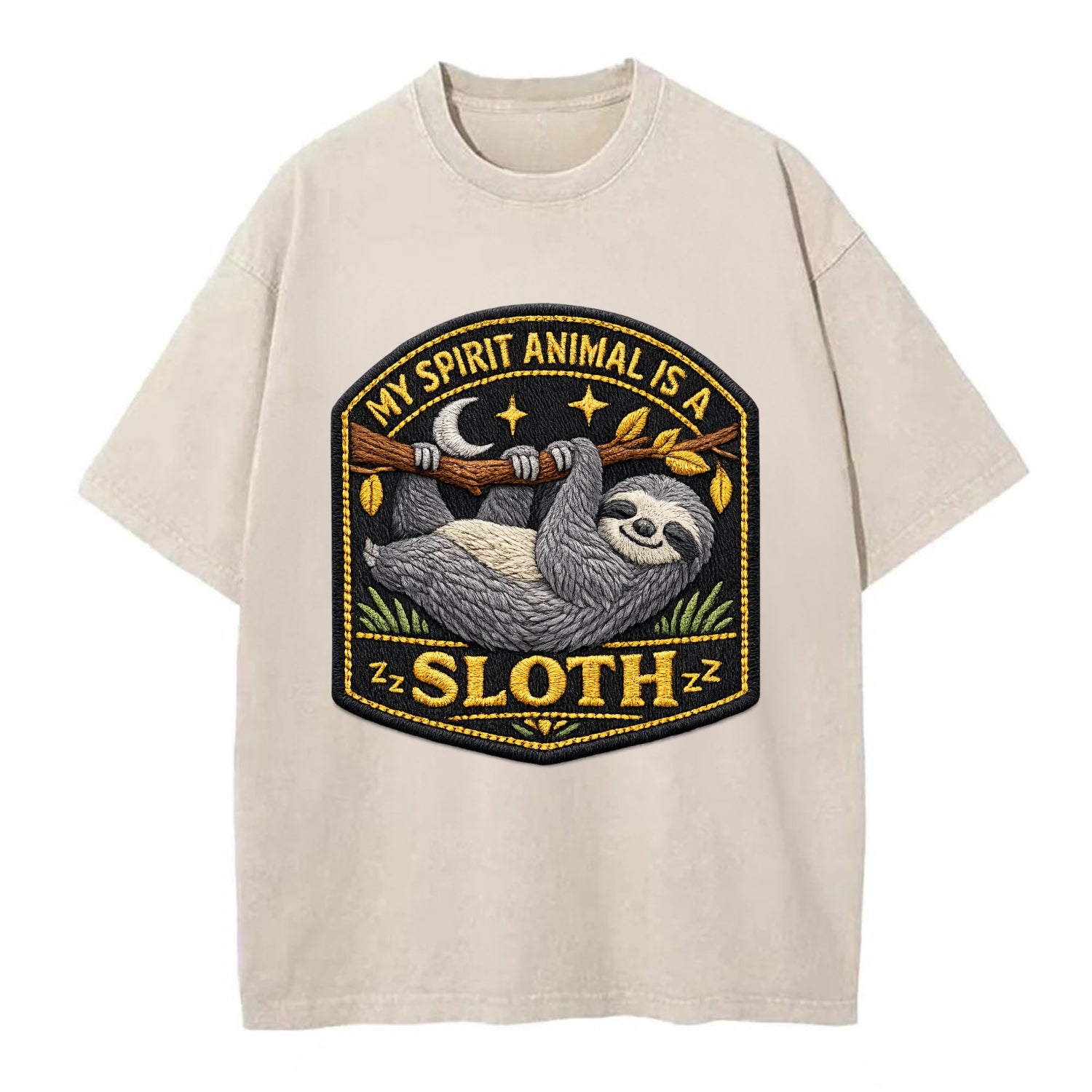 MY SPIRIT ANIMAL IS A SLOTH - lazy sloth in gray , slow life - Vintage T-shirt - Off White