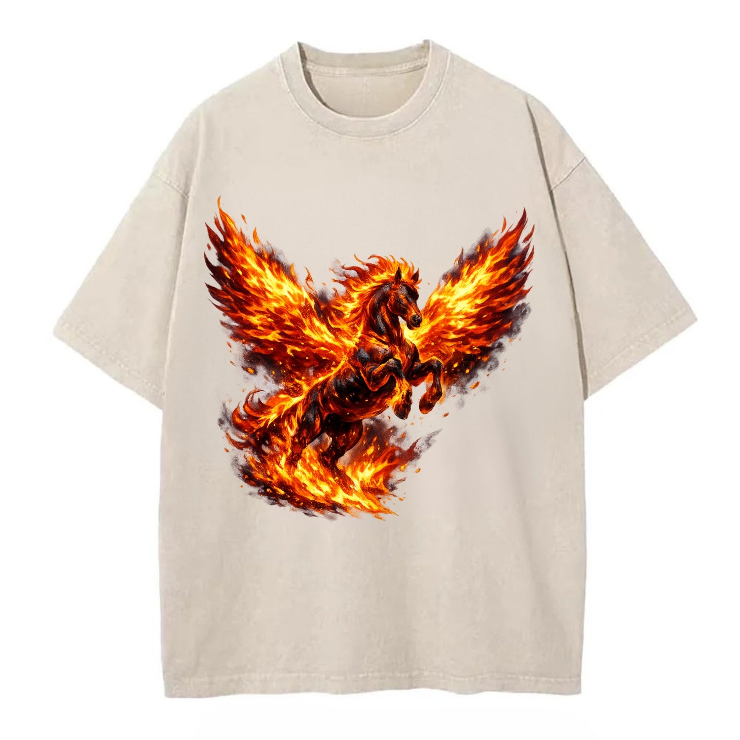 PHOENIX FIRE HORSE | Horse emerging from flames like phoenix | Rebirth - Vintage T-shirt - Off White