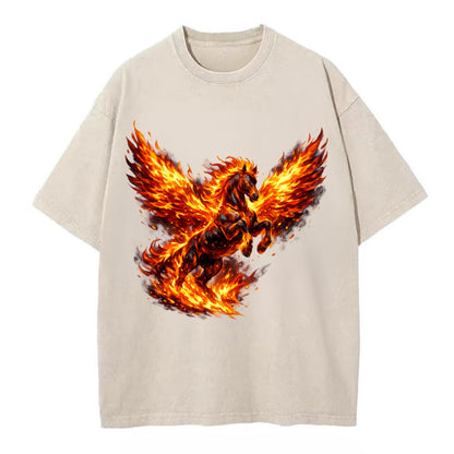 PHOENIX FIRE HORSE | Horse emerging from flames like phoenix | Rebirth - Vintage T-shirt - Off White