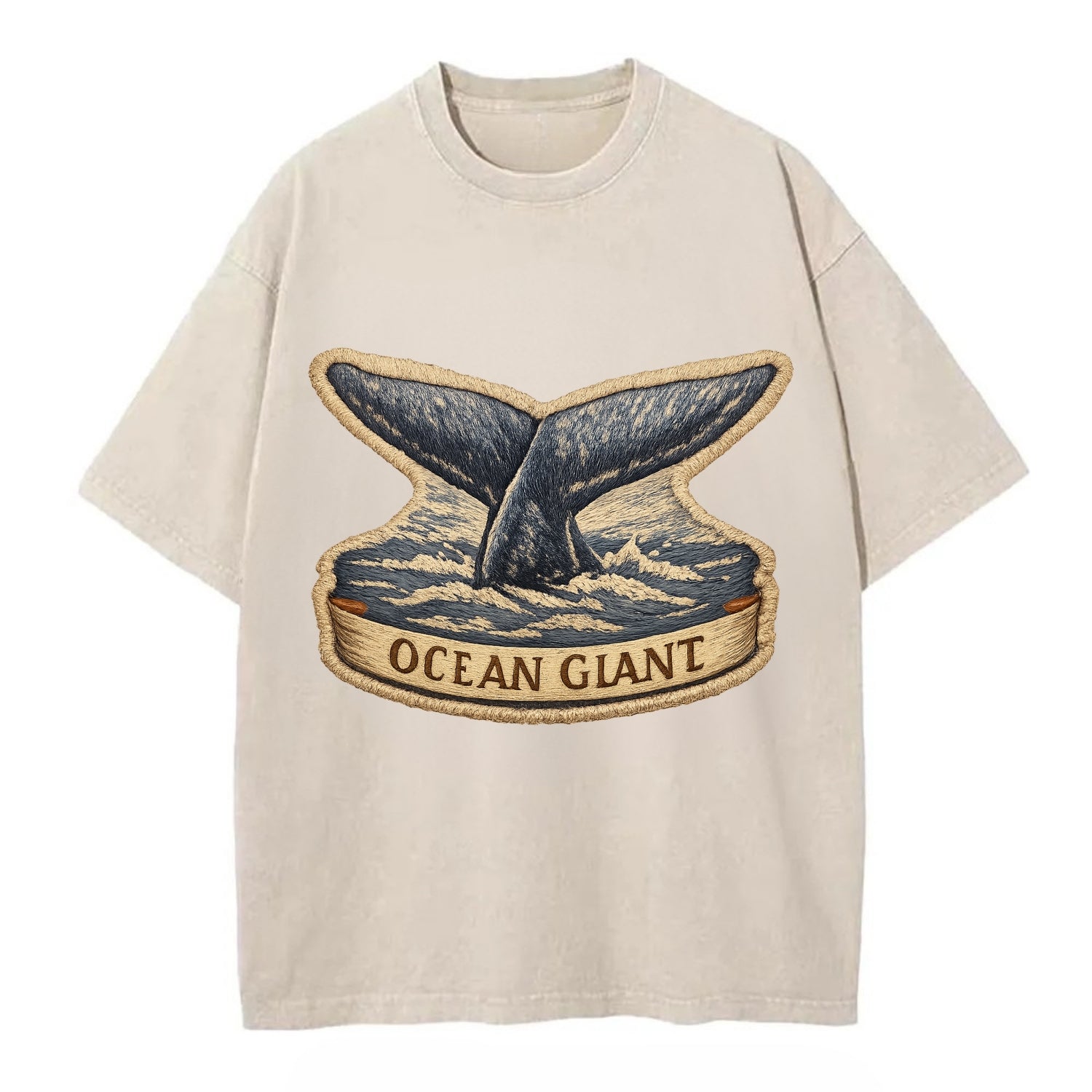 WHALE TAIL - diving whale in blue and gray , ocean giant - Vintage T-shirt - Off White