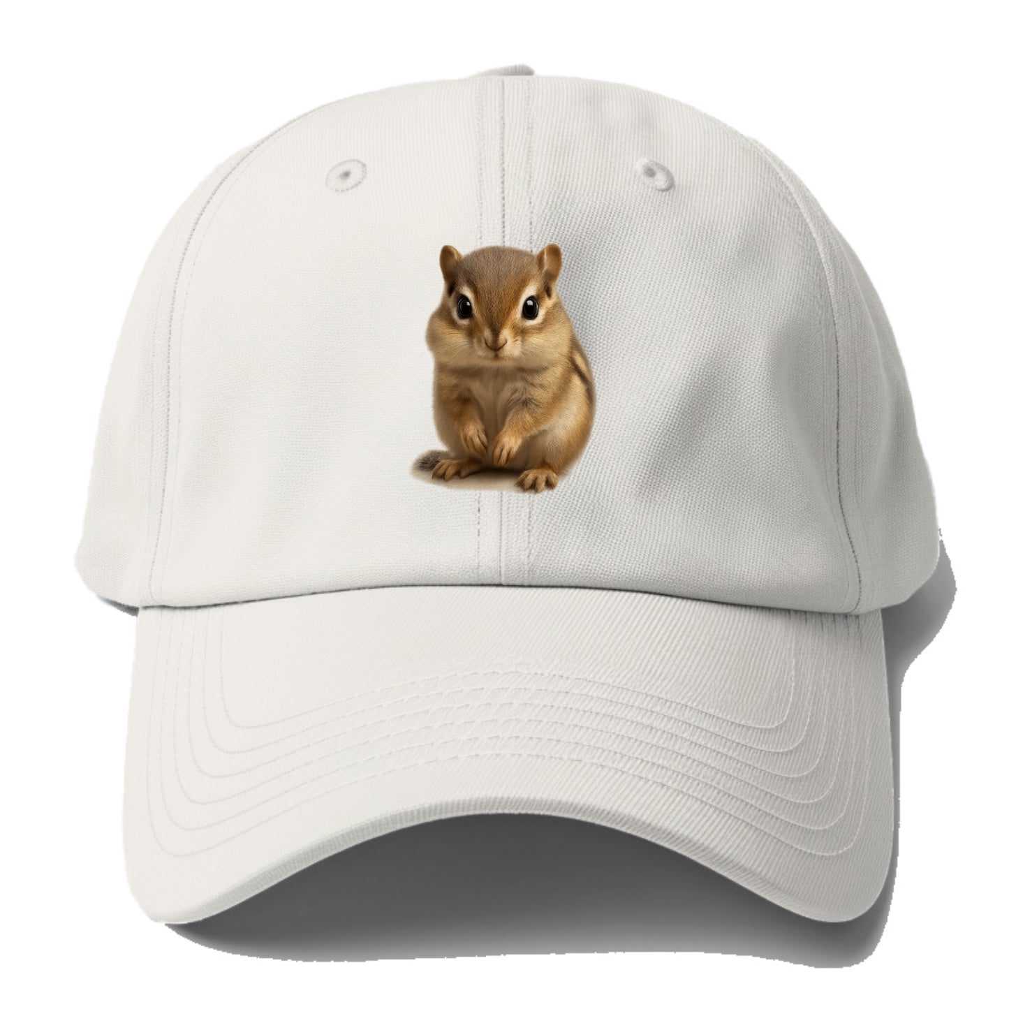 Baby Chipmunk - striped back, cheek pouches, tiny paws, bright eyes, - Baseball Cap For Big Heads - Off White