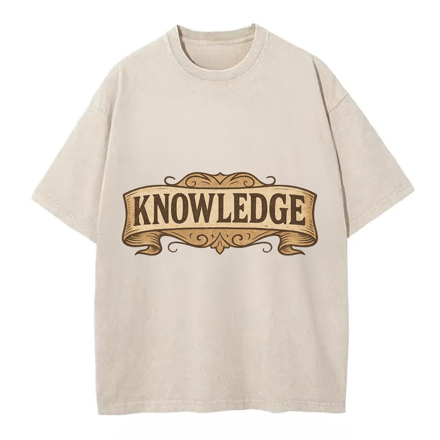 Bold typography design - "KNOWLEDGE" - learning, understanding - Vintage T-shirt - Off White