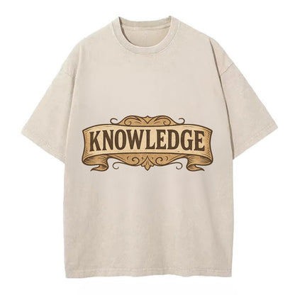 Bold typography design - "KNOWLEDGE" - learning, understanding - Vintage T-shirt - Off White