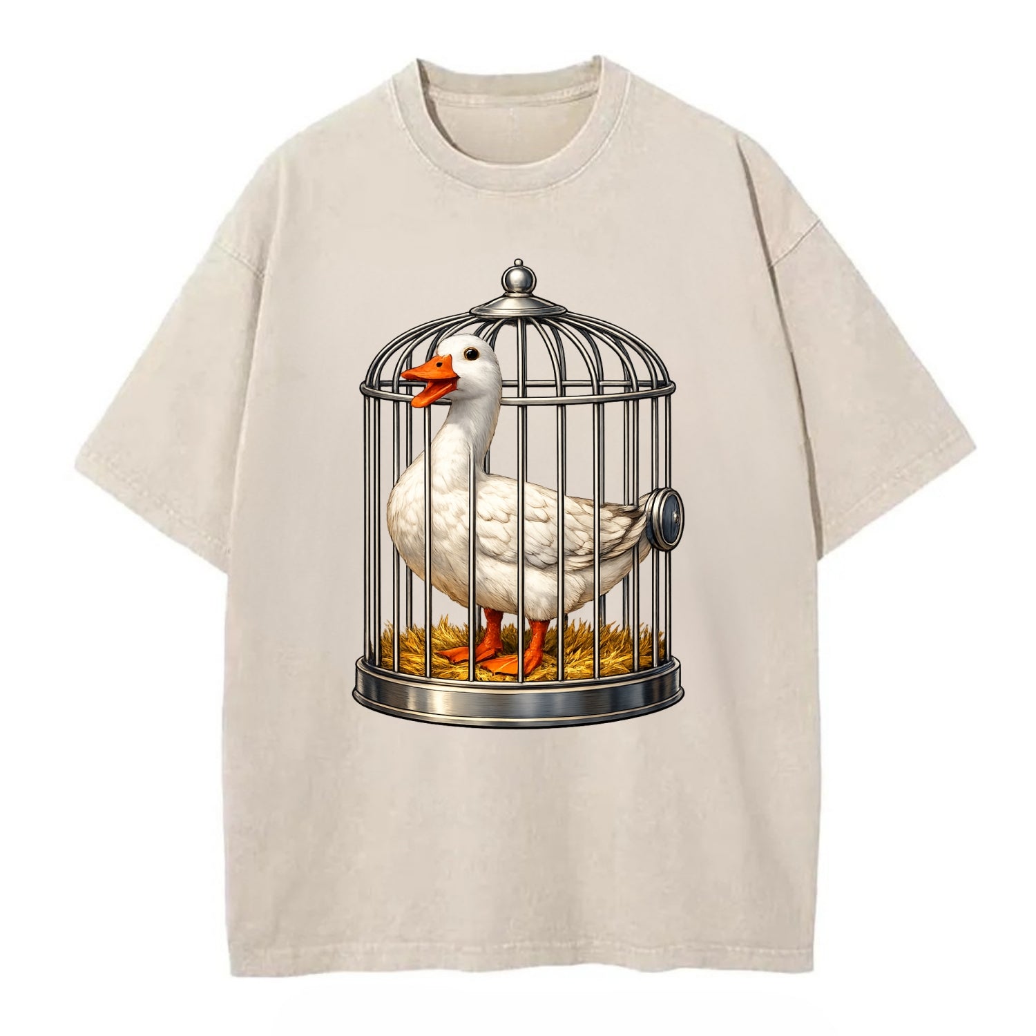 Duck In Cage - Vintage T-shirt - Off White