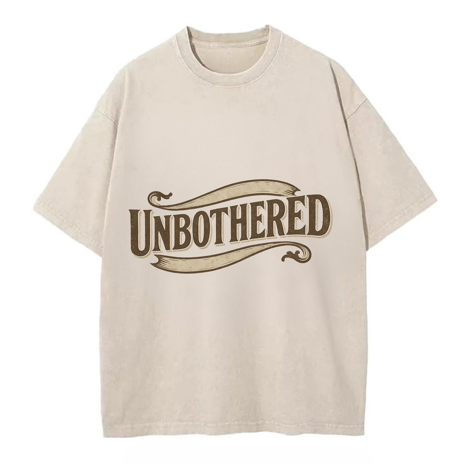 Bold typography design - "UNBOTHERED" - not affected, staying calm - Vintage T-shirt - Off White