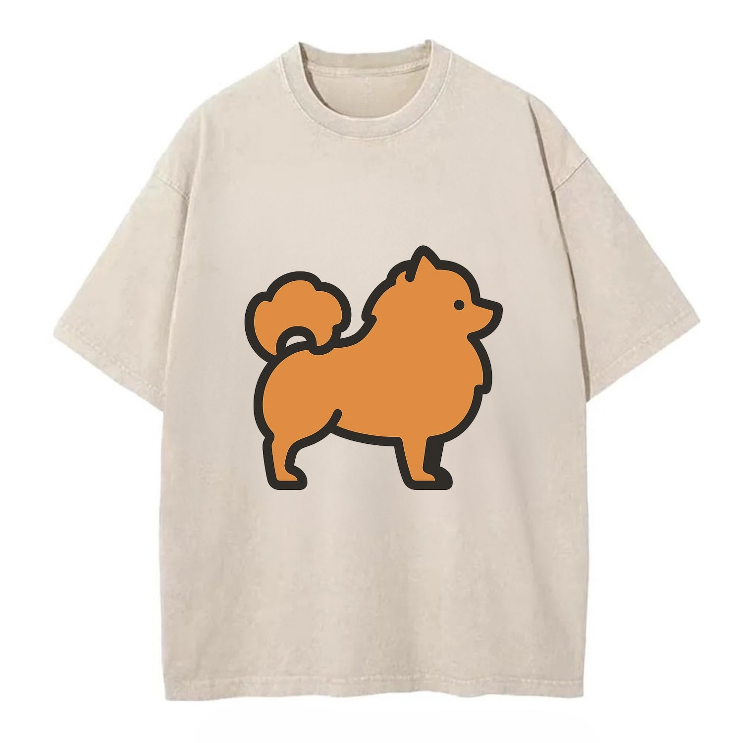 Pomeranian - Orange fluffy flat side profile - Vintage T-shirt - Off White