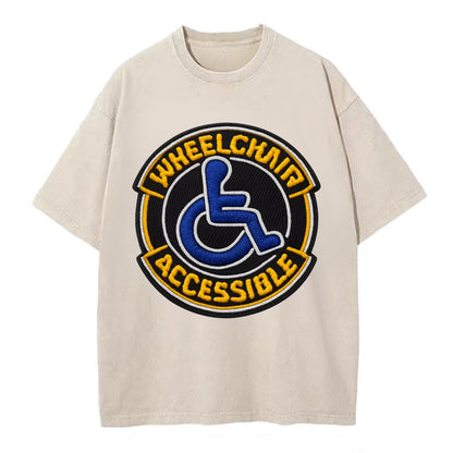 WHEELCHAIR ACCESSIBLE - accessibility symbol in blue , inclusion - Vintage T-shirt - Off White