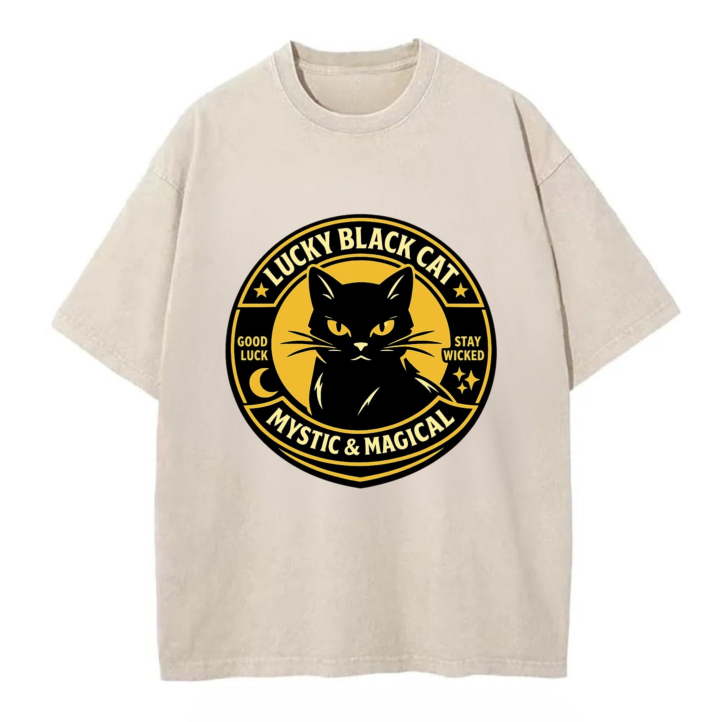 Mystic Feline Emblem - Vintage T-shirt - Off White