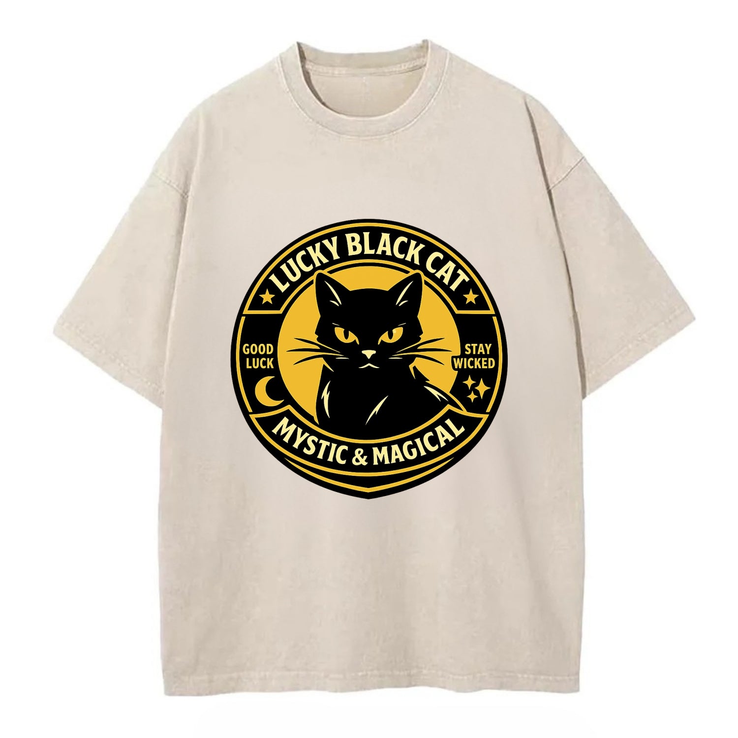 Mystic Feline Emblem - Vintage T-shirt - Off White
