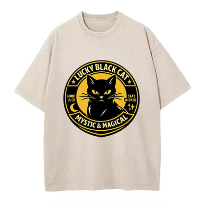 Mystic Feline Emblem - Vintage T-shirt - Off White