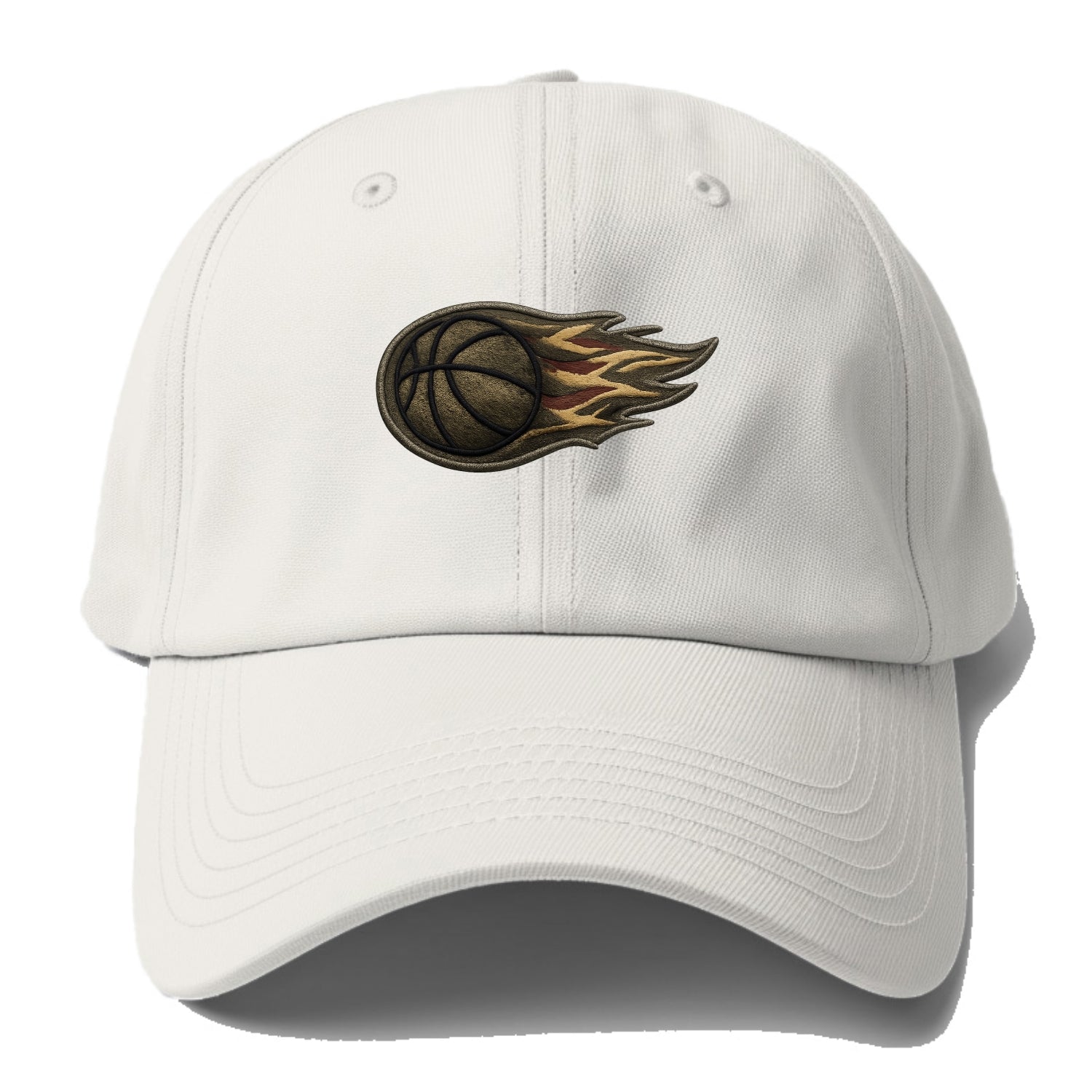 Embroidered patch design - BASKETBALL FLAMING BALL - basketball with flames in - Baseball Cap - Off White