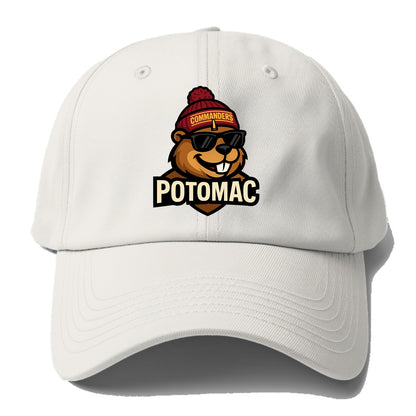 Potomac Beaver wearing Commanders beanie with monument patch and wayfarer sunglasses - Baseball Cap - Off White